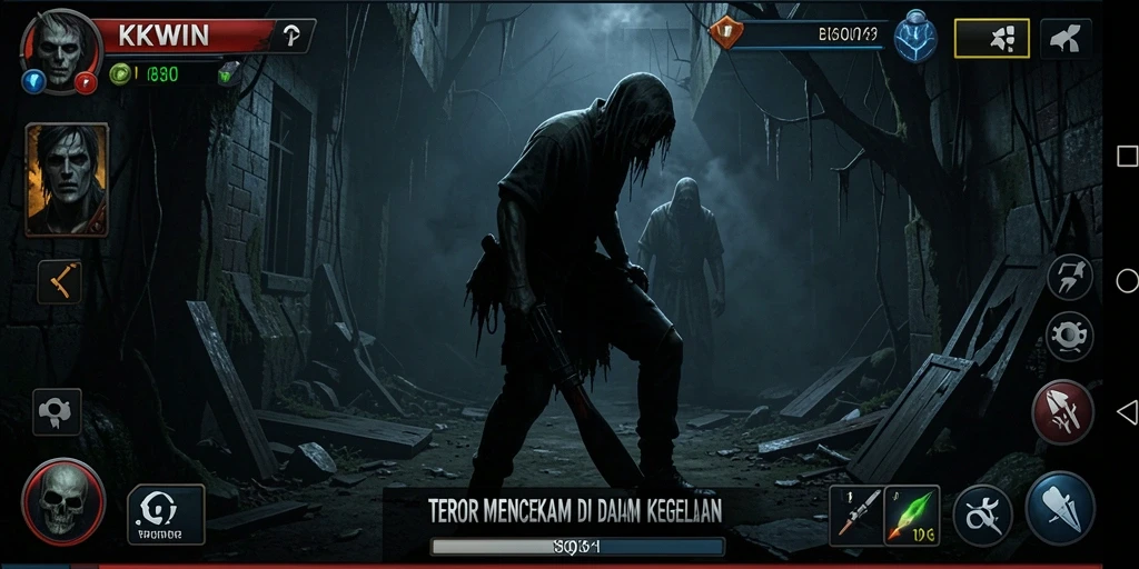 Screenshot menampilkan gameplay menegangkan dari KKWIN dalam suasana Horror.