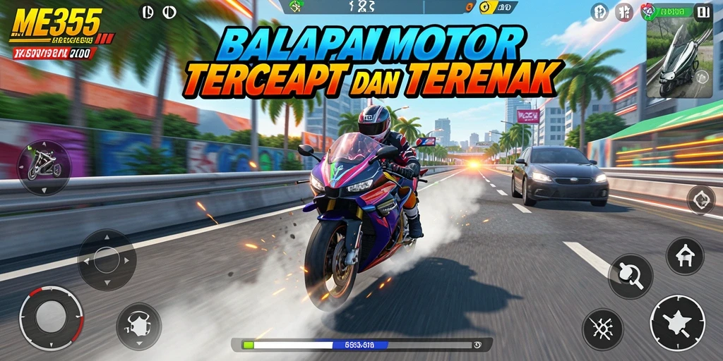 Screenshot gameplay ME355 dengan balapan motor yang seru.