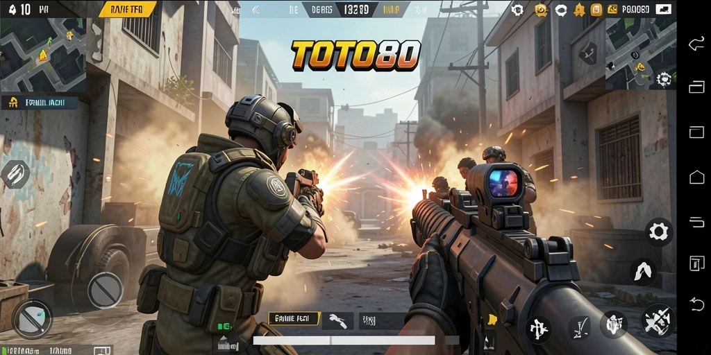 Screenshot TOTO80 menunjukkan aksi gameplay FPS yang mendebarkan.